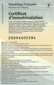 certificat d'immatriculation