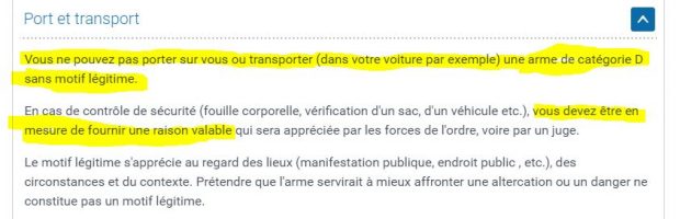 Texte de loi sur les armes de défenses